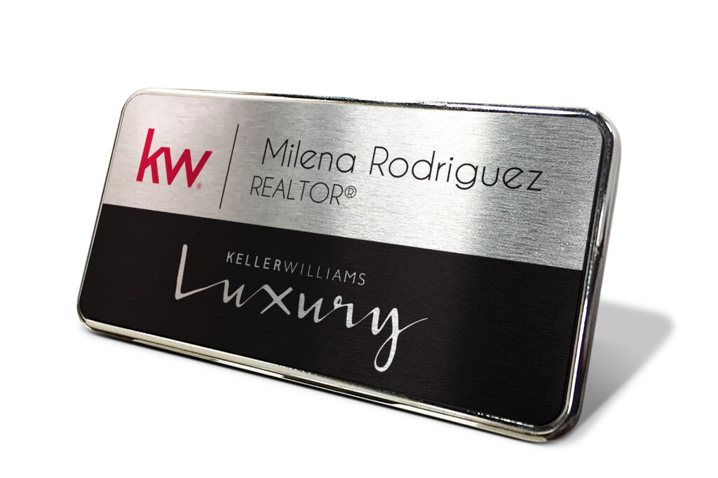 Framed Name Tag - Silver/Black 1.5x3 Luxury