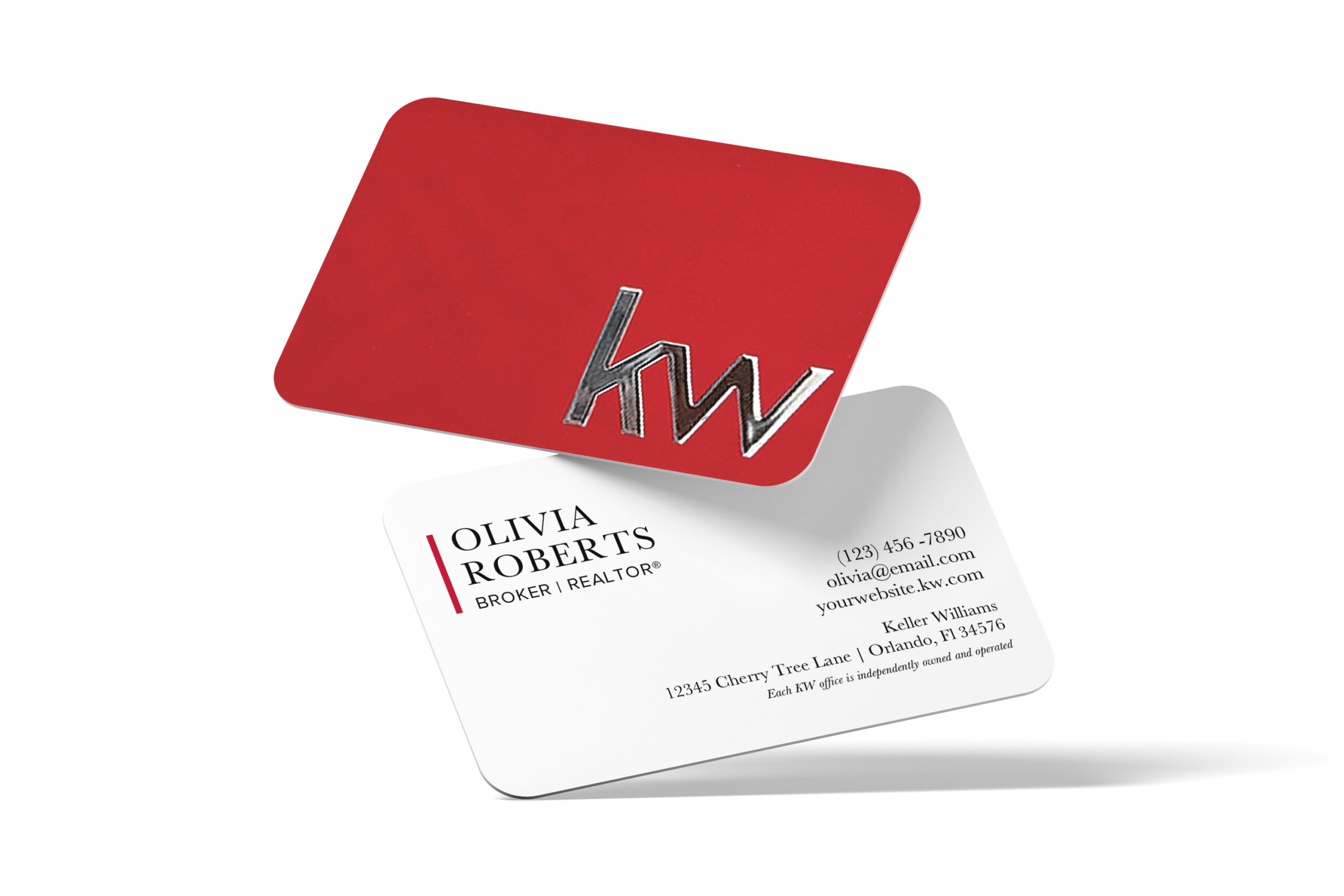 Horizontal Red White Foil Logo KW Business Card - Image 3