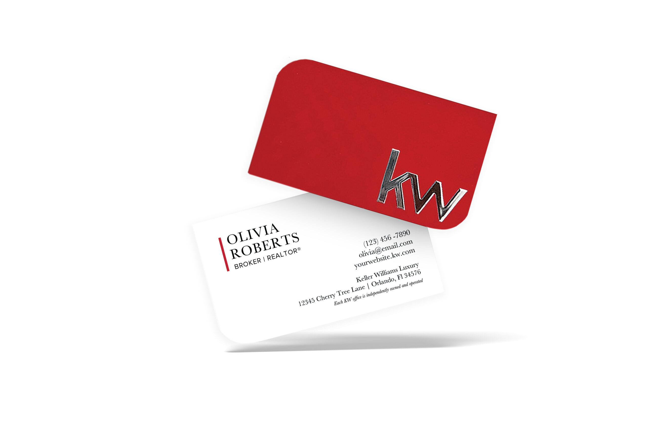 Horizontal Red White Foil Logo KW Business Card - Image 2