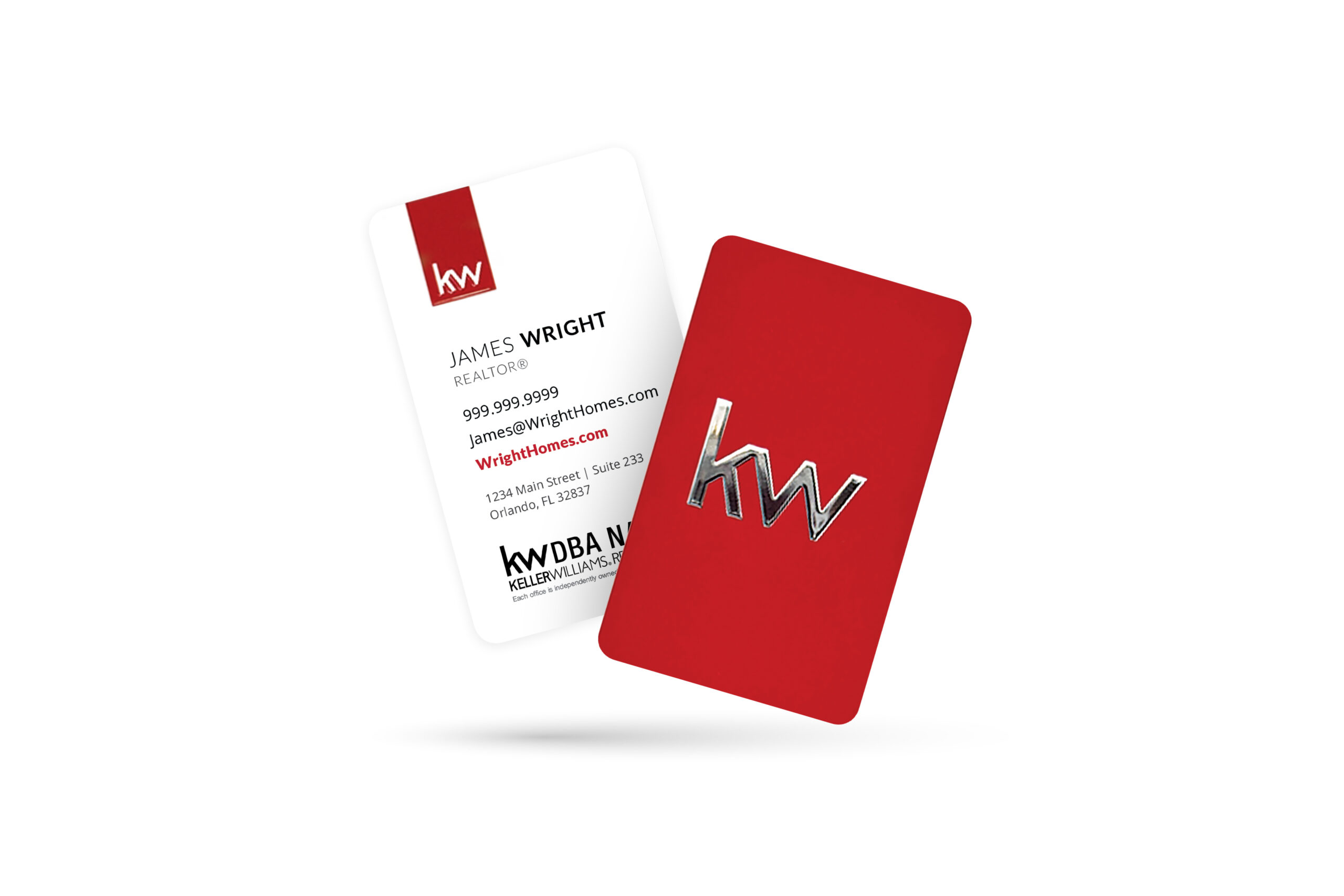 Vertical White Front Red Back Spot UV and Foil Logo KW Business Card - Image 2