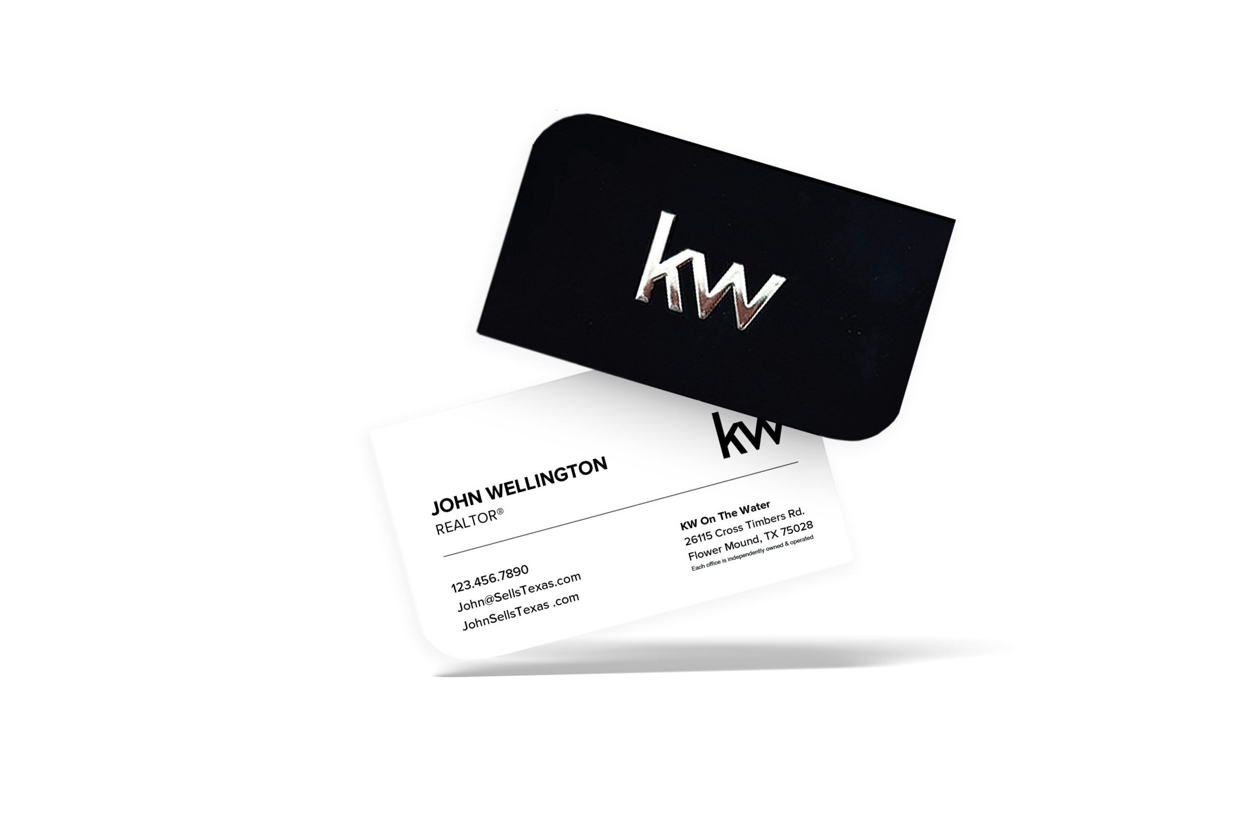 Horizontal Simple Black White KW Foil Business Card - Image 2