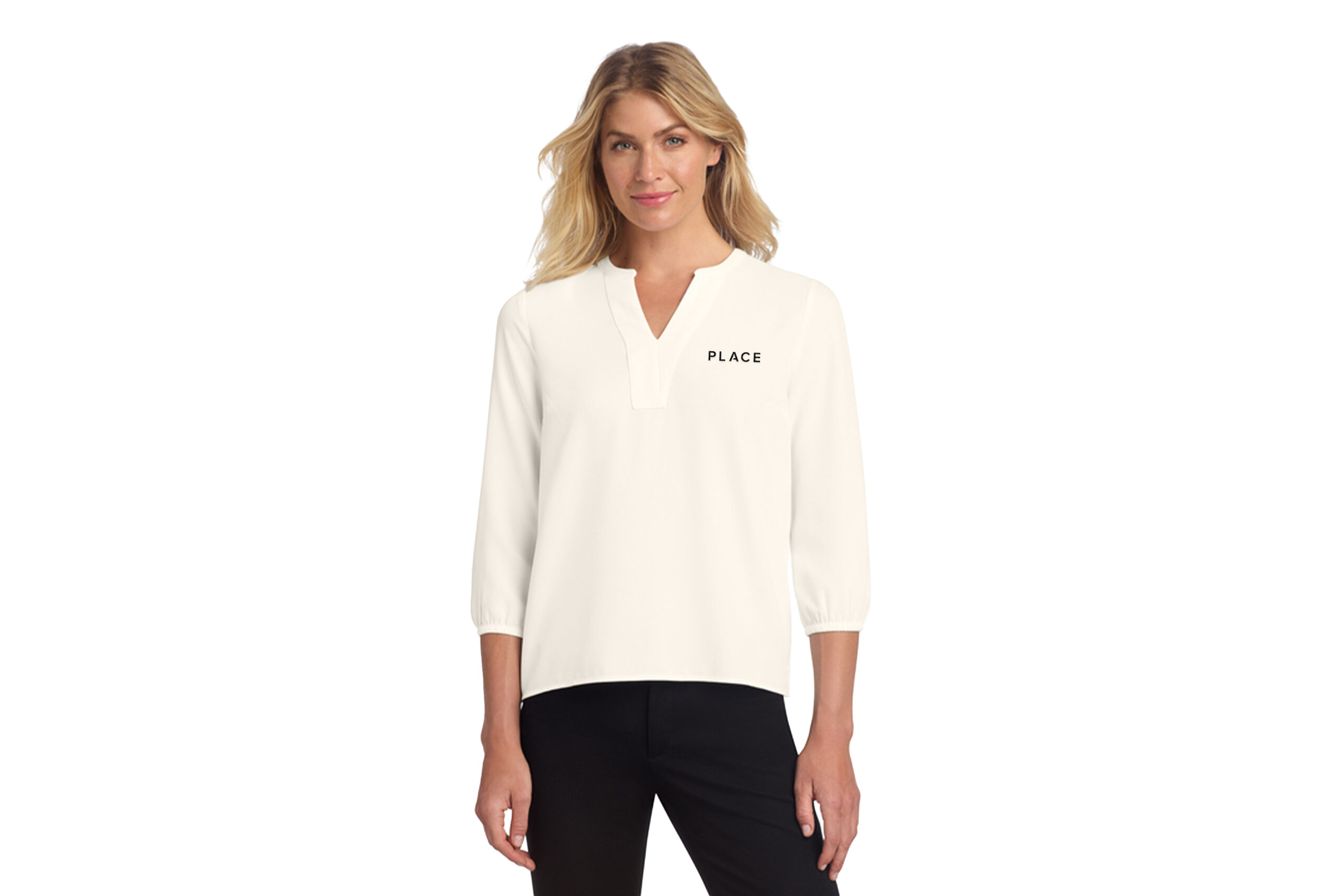 PLACE | Mercer+Mettle® Women's Stretch Crepe Long Sleeve Camp Blouse - Image 3